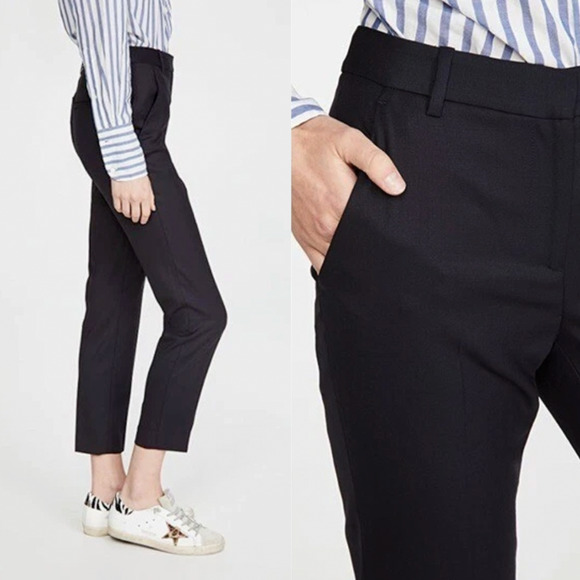 NEW! Nili Lotan 4 Virgin Wool Colmar Pants Straight Leg Mid Rise Crop Navy Blue - Picture 2 of 13